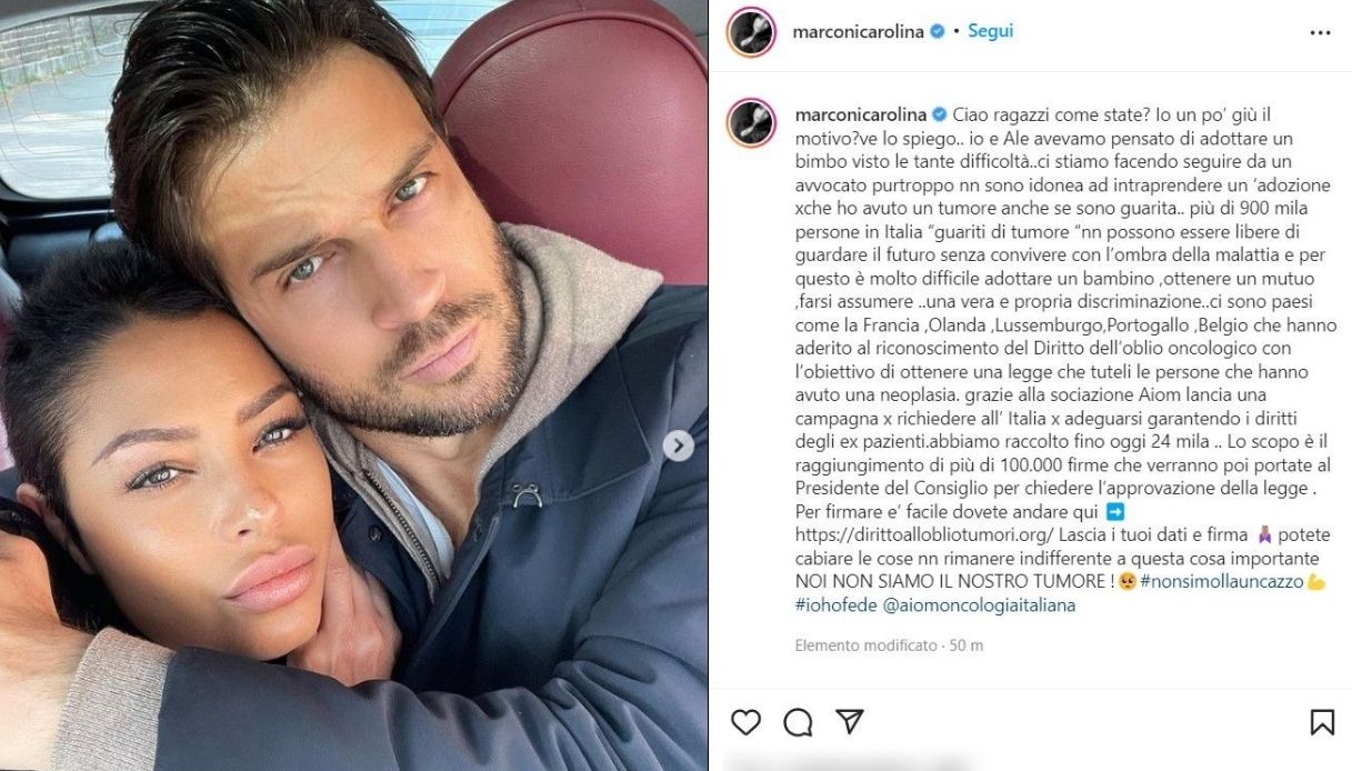 Carolina Marconi, il suo post su Instagram